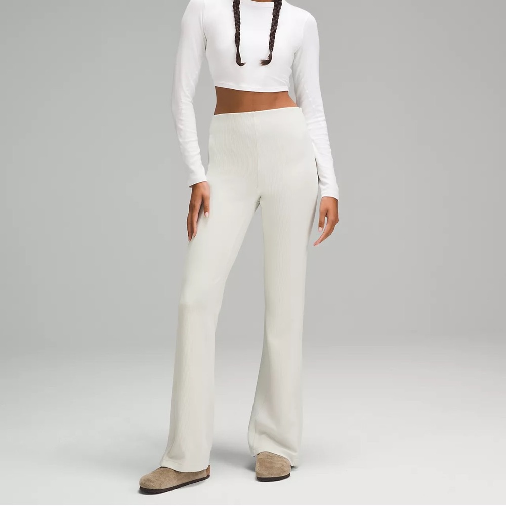 Lululemon Brushed Softstreme Ribbed Zip Flared Pant 32.5" in color “bone”